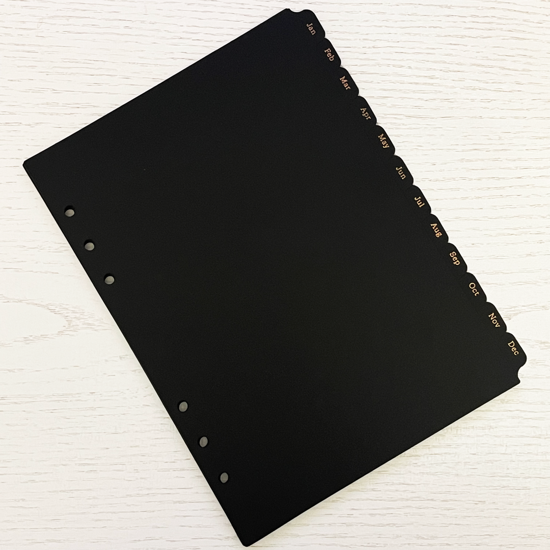 Black Monthly Dividers A5