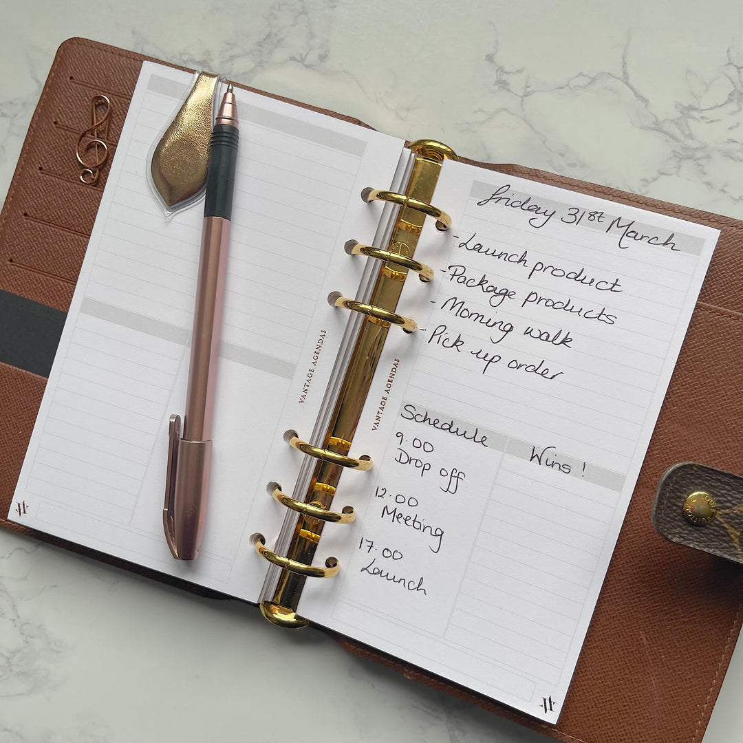 Daily Inserts - Gold or Rose Gold Foiled- Suitable for MM LV / Personal Sized Agendas
