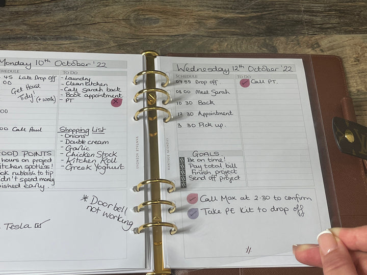 Clear acetate divider over daily undated A5 inserts. This divider can be used a page marker or bookmark. As it is clear sticky notes or memo notes can be fixed to it, or it can be written on with a dry-erase marker.