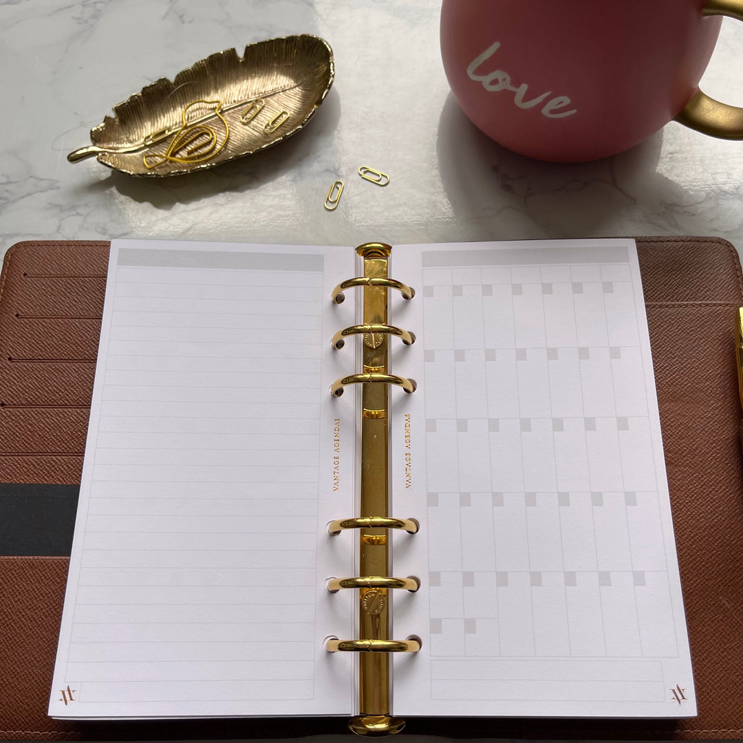Monthly Inserts - Gold or Rose Gold Foiled- Suitable for MM LV / Personal Sized Agendas