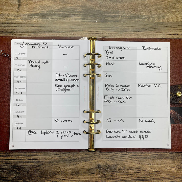 SECONDS Weekly View On 2 Pages- Undated A5