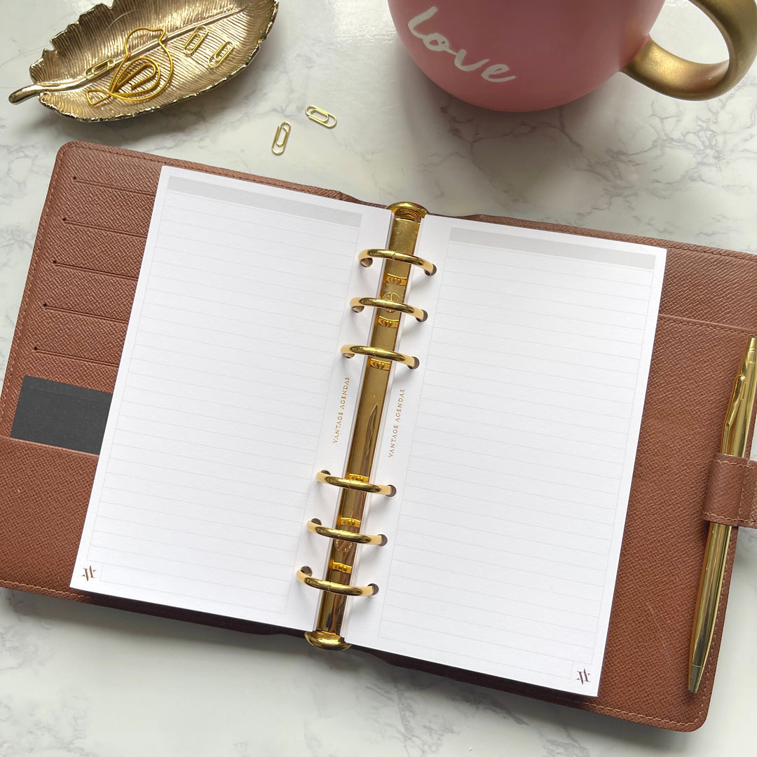 Notes Inserts - Gold or Rose Gold Foiled- Suitable for MM LV / Personal Sized Agendas